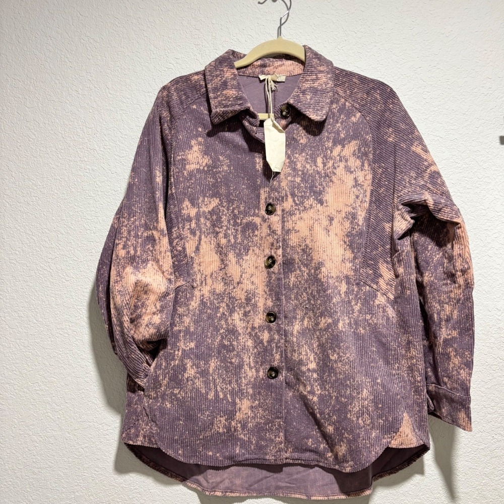 Mystree Shacket Corduroy Bleached Purple Pink Oversized Button Up Shirt Jacket M - Picture 2 of 11